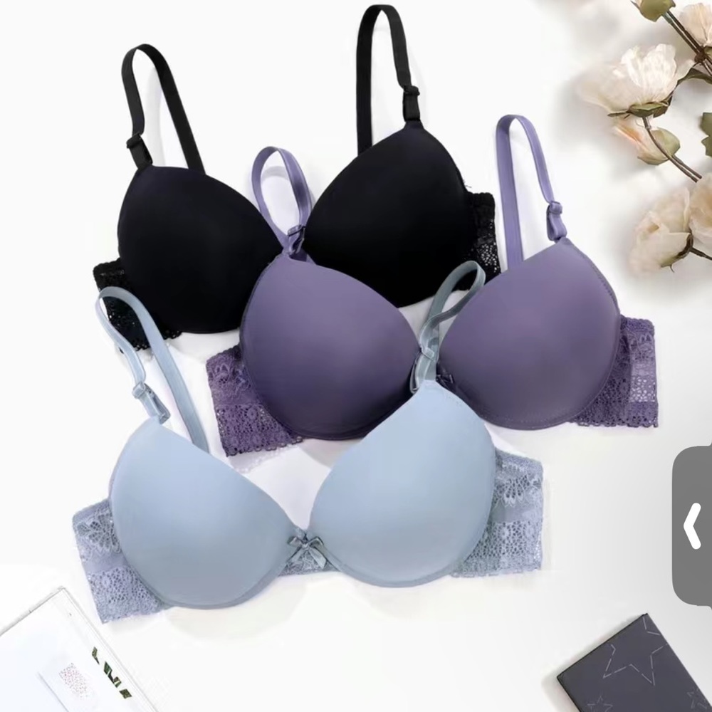 3 Sets Contrast Lace Push Up Bras, Comfy & Breathable Bow Tie Bra